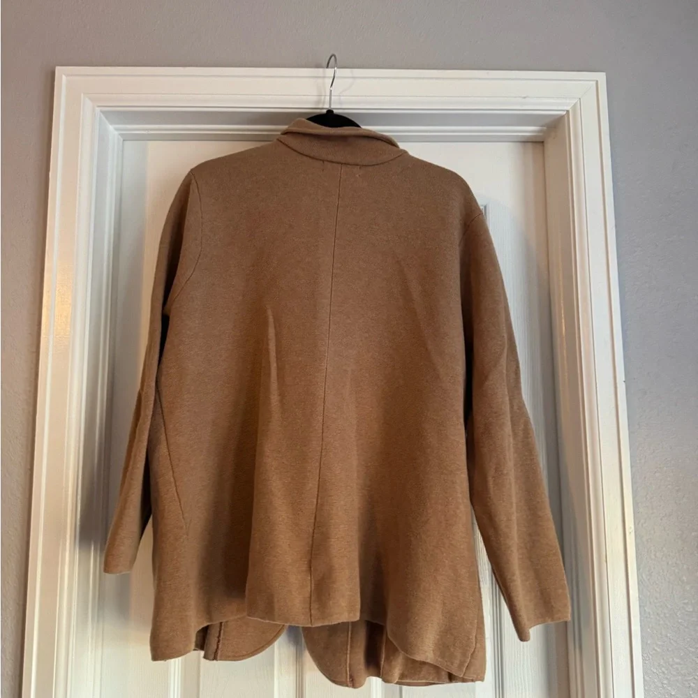 Lands' End Wool Cotton Blend Button Front Sweater Blazer in Camel 1X